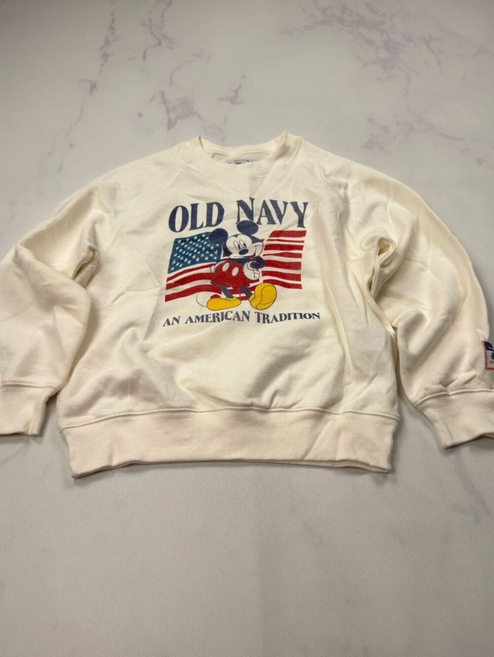 Old Navy x Disney An American Tradition Sweatshirt Cream 2010s Retro - Boys M